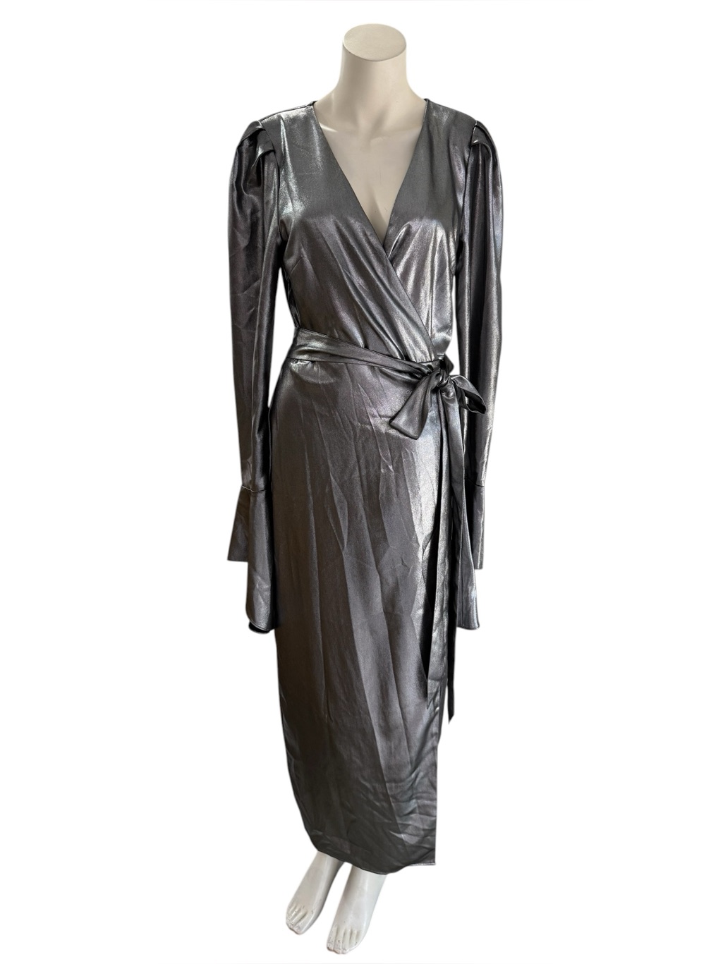Rotate Birger Christensen Lame Wrap Midi Dress Women’s Size Large — image 2 of 8